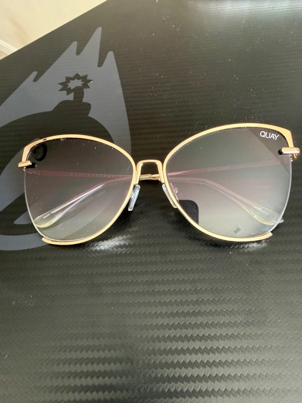 Quay Australia Gold Frame Sunglasses with Pink Gradient Lenses